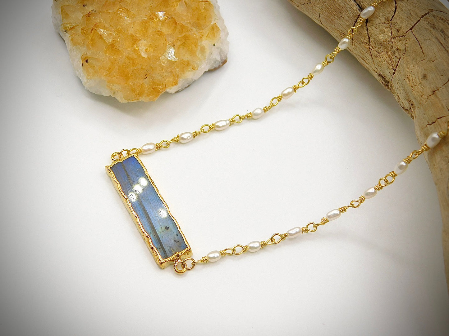 Freshwater Pearl and Labradorite Bar Necklace