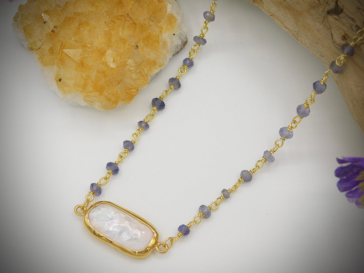 Ramona Iolite and Freshwater Pearl Necklace